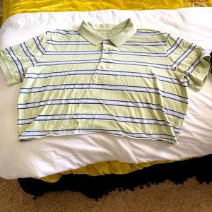 Green CROPPED collard shirt with blue stripes